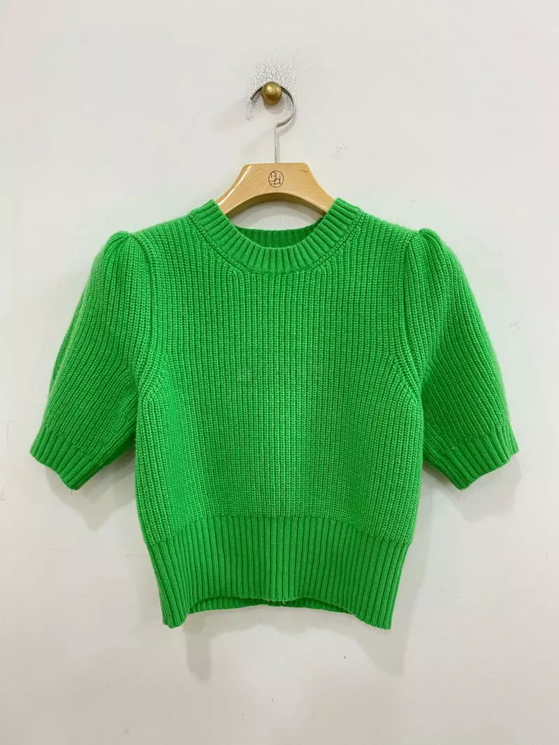 Bplan - Korean Women Fashion - #momslook - Short Sleeves Puff Knit Tee - 5