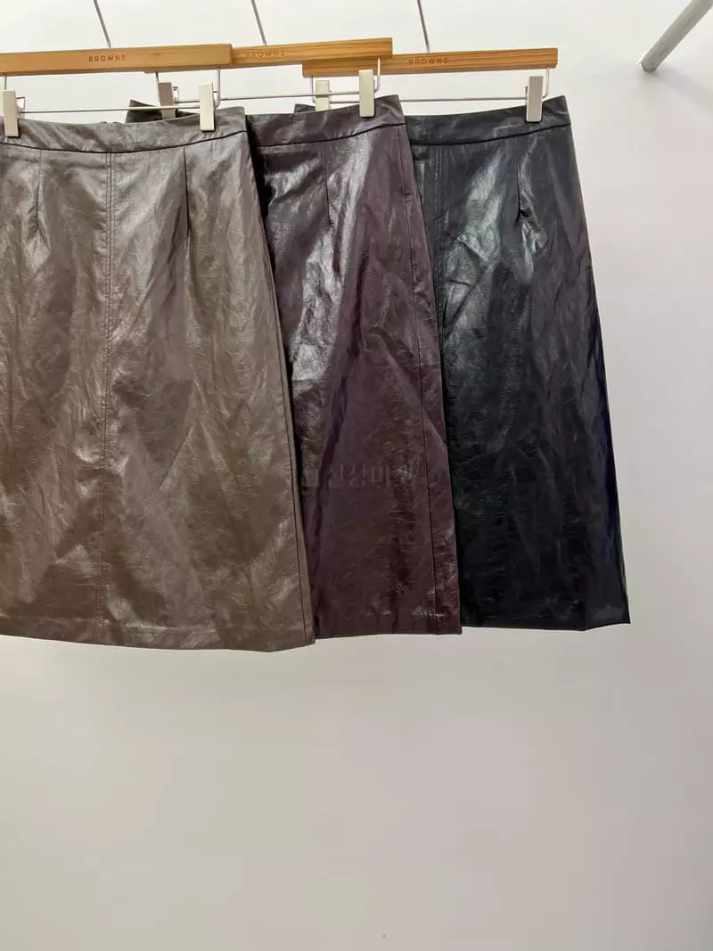 Browns - Korean Women Fashion - #thelittlethings - Crack Leather Skirt - 2