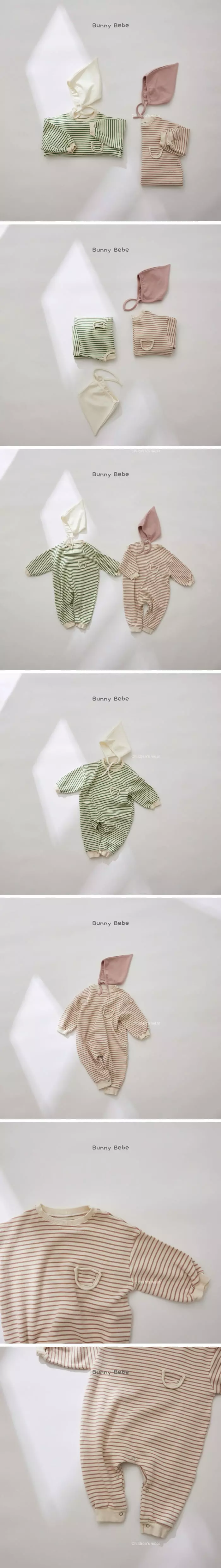 Bunny Bebe - Korean Baby Fashion - #babyoutfit - Stripes Bodysuit with Hat