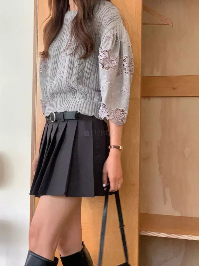 Chapter - Korean Women Fashion - #momslook - Wave Lace Knit Tee - 10