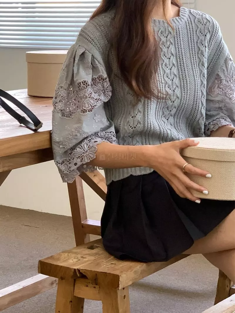Chapter - Korean Women Fashion - #momslook - Wave Lace Knit Tee - 6