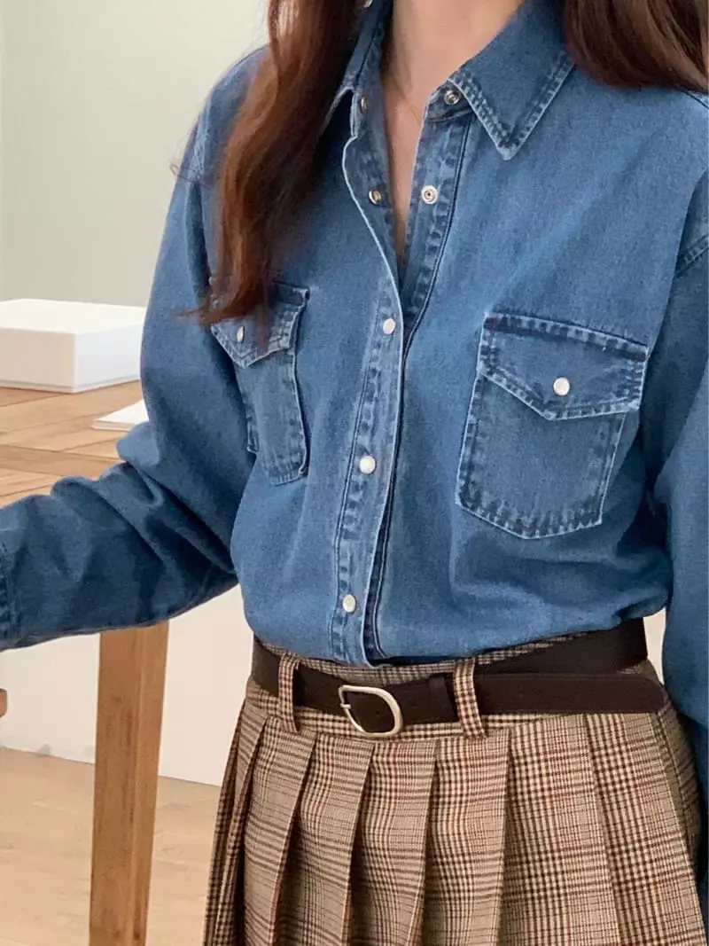 Chapter - Korean Women Fashion - #momslook - Blue Wasing Shirt - 2