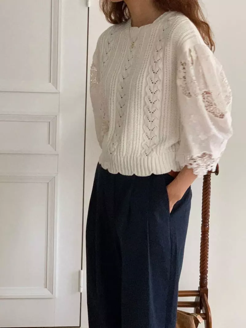 Chapter - Korean Women Fashion - #thatsdarling - Wave Lace Knit Tee - 2
