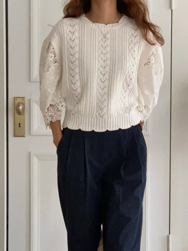Chapter - Korean Women Fashion - #thelittlethings - Wave Lace Knit Tee - 3