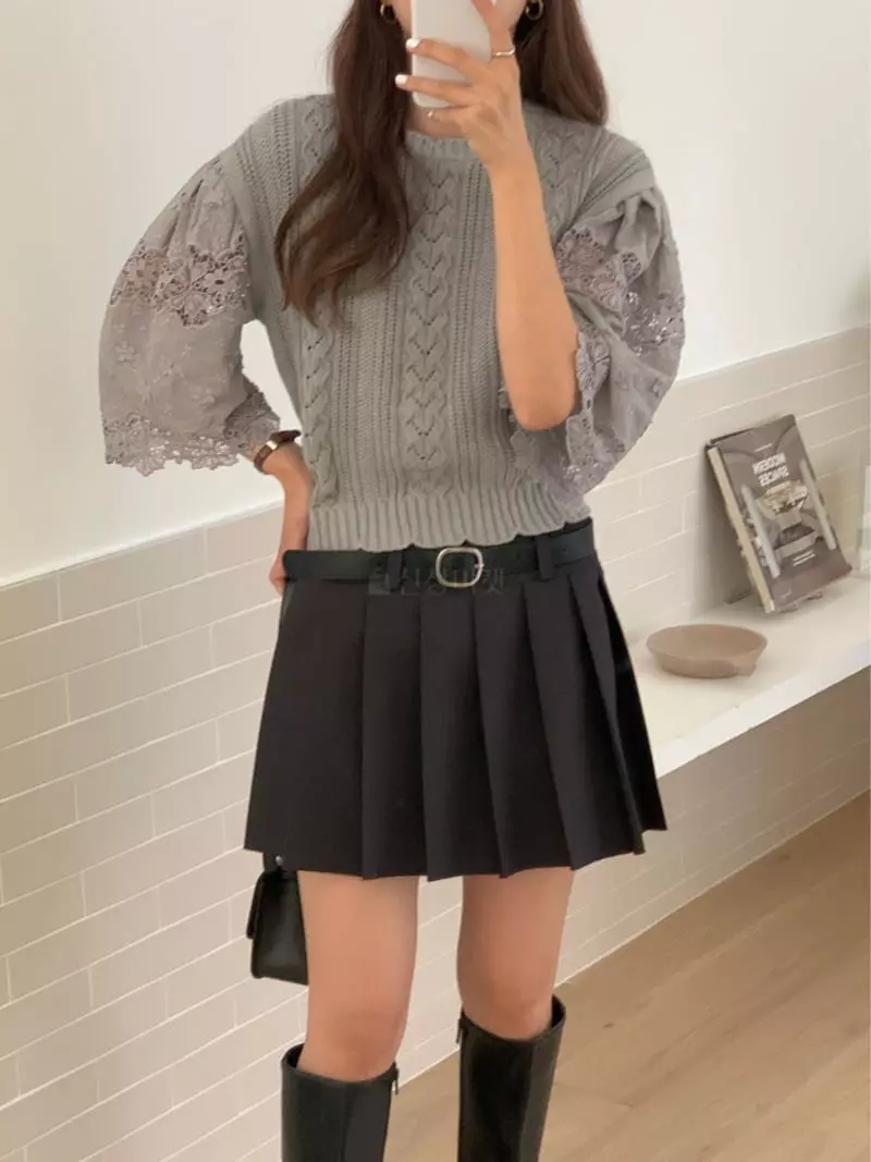 Chapter - Korean Women Fashion - #womensfashion - Wave Lace Knit Tee - 7