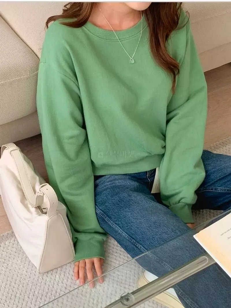 Chemi - Korean Women Fashion - #momslook - Crop Morning Sweatshirt