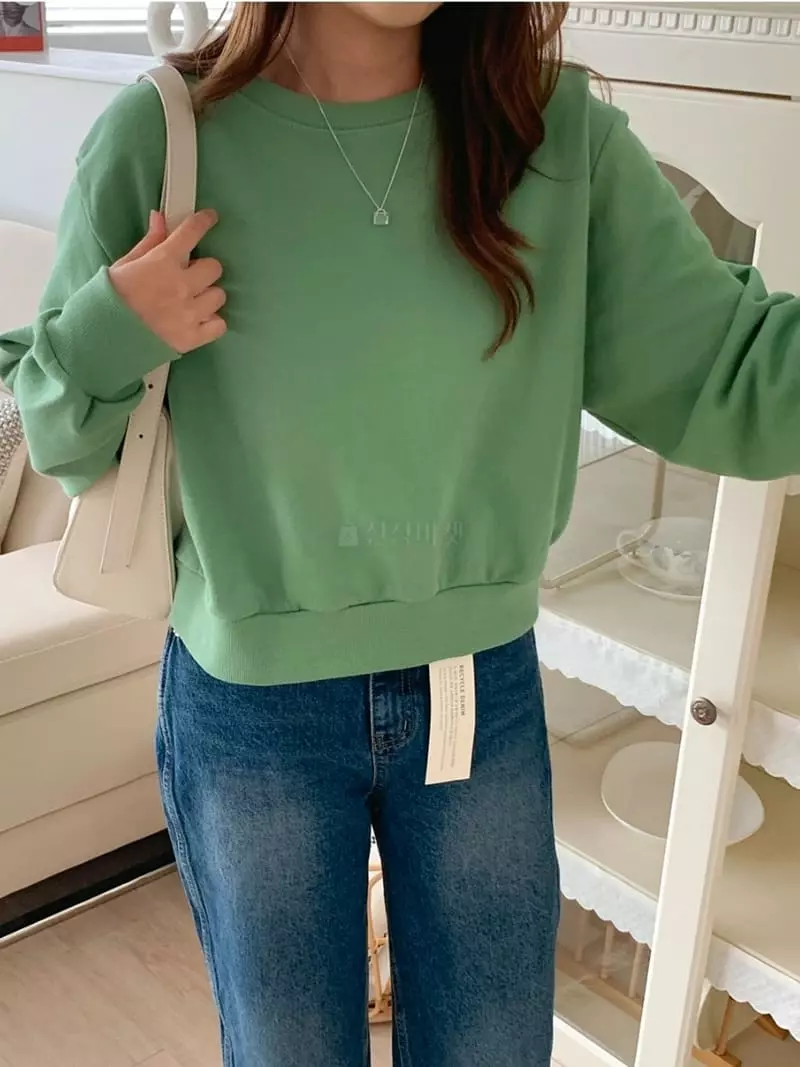 Chemi - Korean Women Fashion - #momslook - Crop Morning Sweatshirt - 5