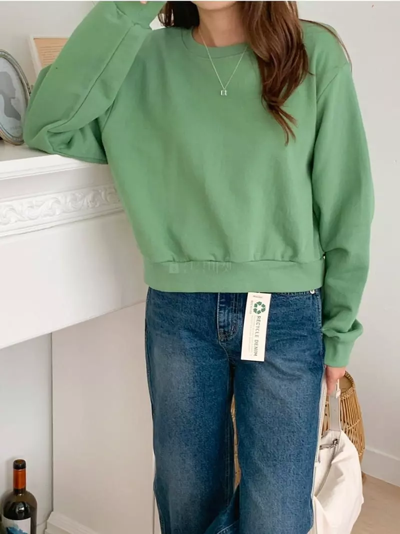 Chemi - Korean Women Fashion - #momslook - Crop Morning Sweatshirt - 4