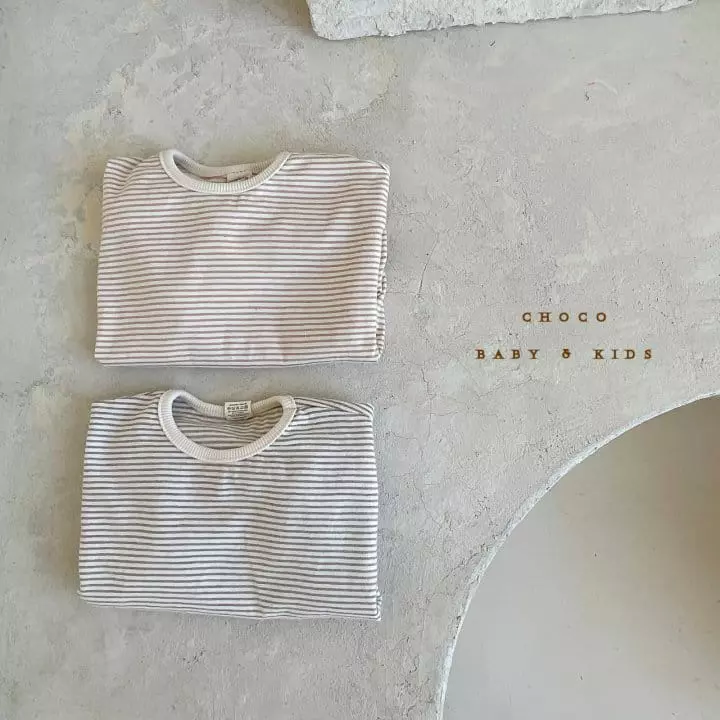 Choco bebe - Korean Baby Fashion - #babyfever - Stripes Piping Tee - 2