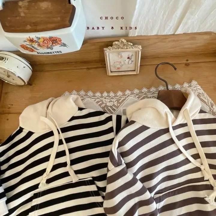 Choco bebe - Korean Baby Fashion - #babylifestyle - Hoody Stripes Bodysuit
