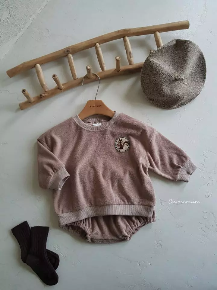 Choucream - Korean Baby Fashion - #babyfever - Squirrel Terry Top Bottom Set - 3