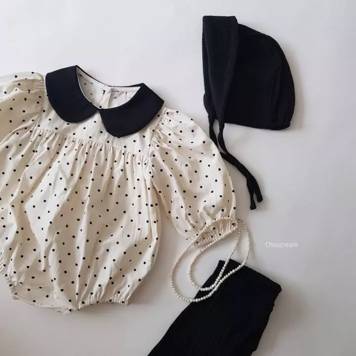 Choucream - Korean Baby Fashion - #babyoninstagram - Dot Collar Bodysuit - 3