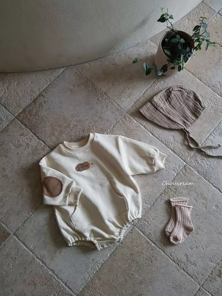 Choucream - Korean Baby Fashion - #babyootd - Patch Sweatshirt Bodysuit - 4