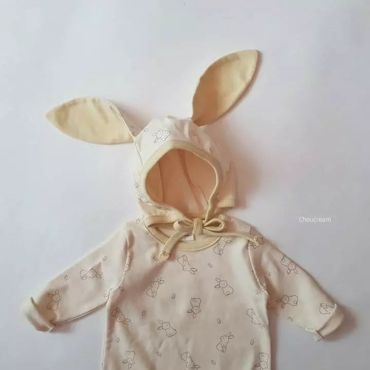 Choucream - Korean Baby Fashion - #onlinebabyshop - Rabbit Bonnet Bodysuit Yellow - 9