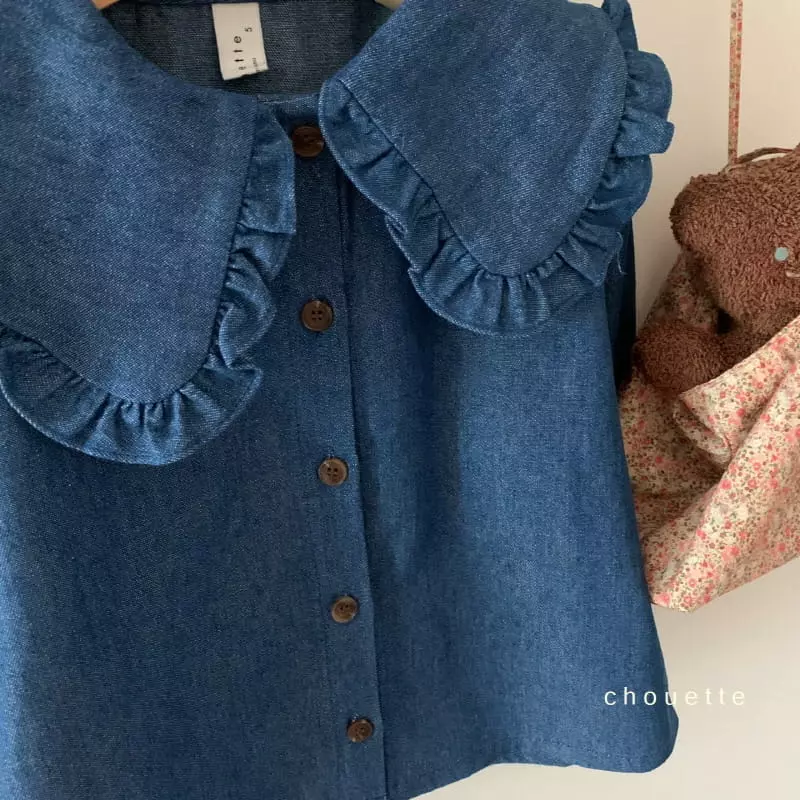 Chouette - Korean Children Fashion - #childrensboutique - Denim Ruffle Blouse