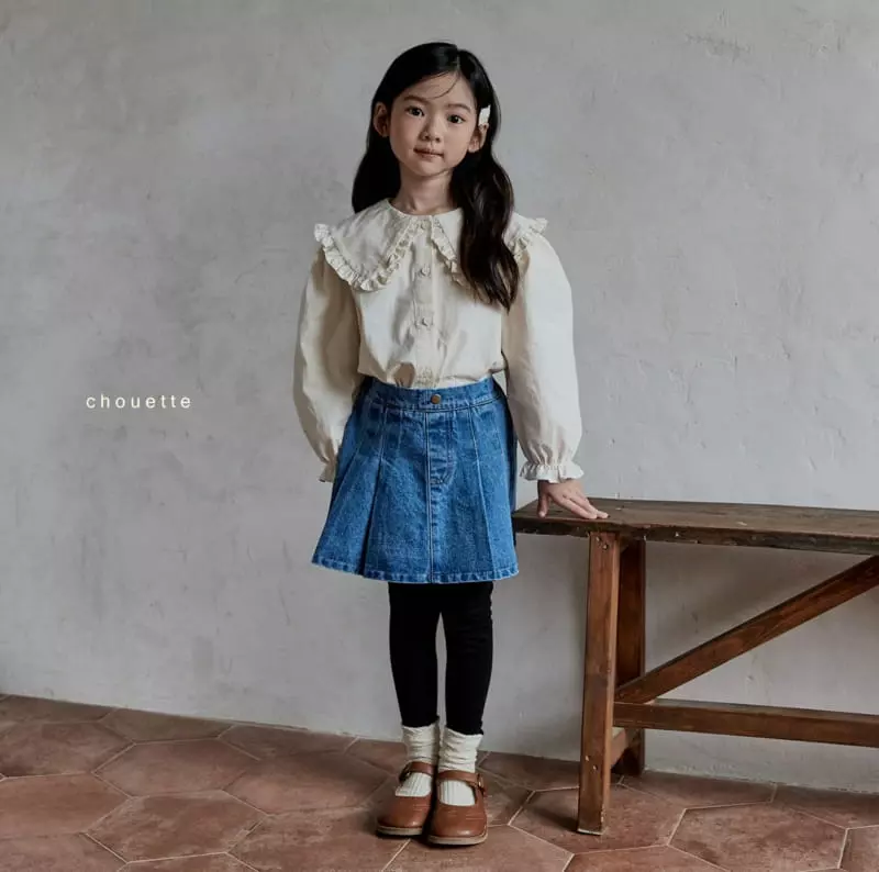 Chouette - Korean Children Fashion - #prettylittlegirls - Denim Wrinkle Skirt Leggings - 8