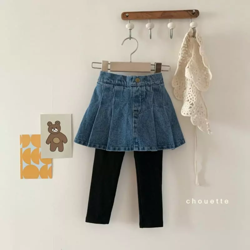Chouette - Korean Children Fashion - #stylishchildhood - Denim Wrinkle Skirt Leggings - 11