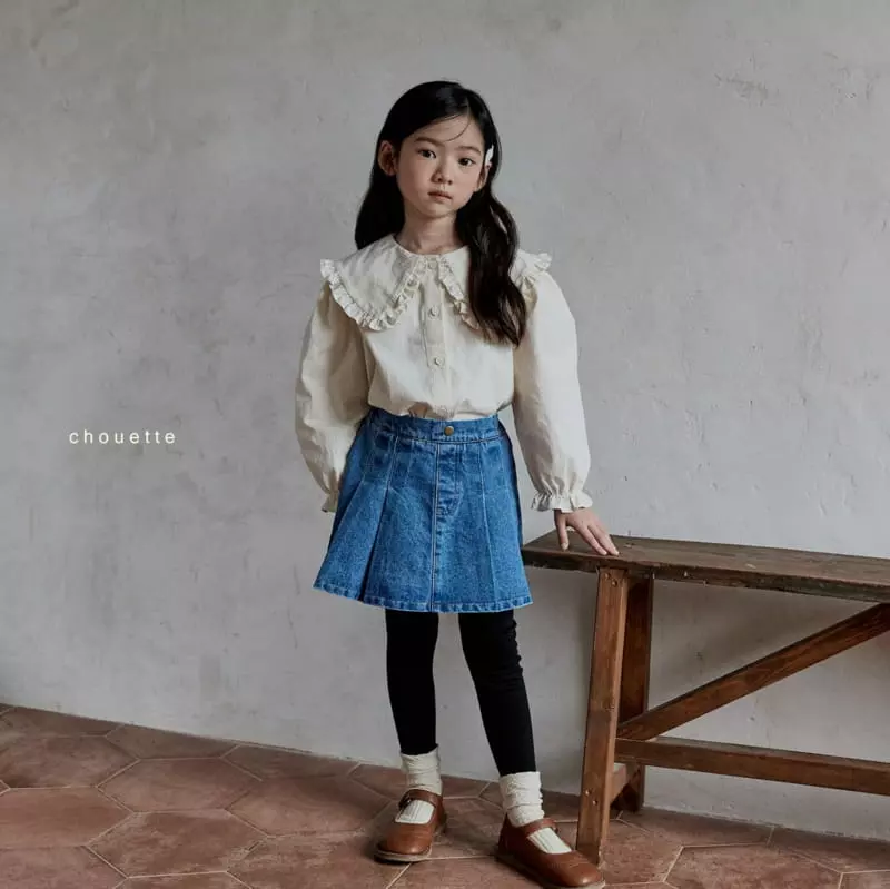 Chouette - Korean Children Fashion - #todddlerfashion - Denim Wrinkle Skirt Leggings - 9