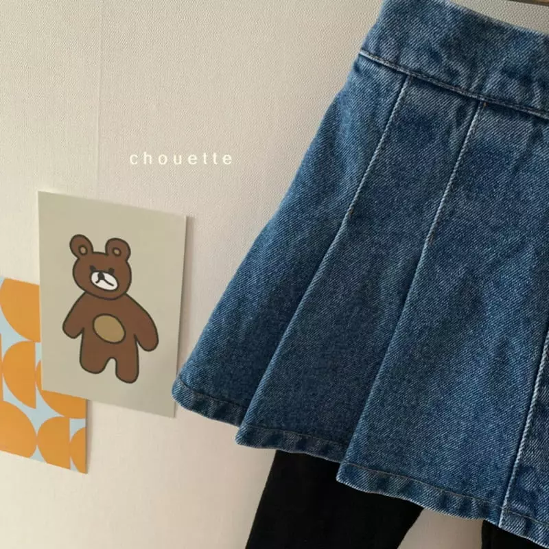 Chouette - Korean Children Fashion - #toddlerclothing - Denim Wrinkle Skirt Leggings - 10