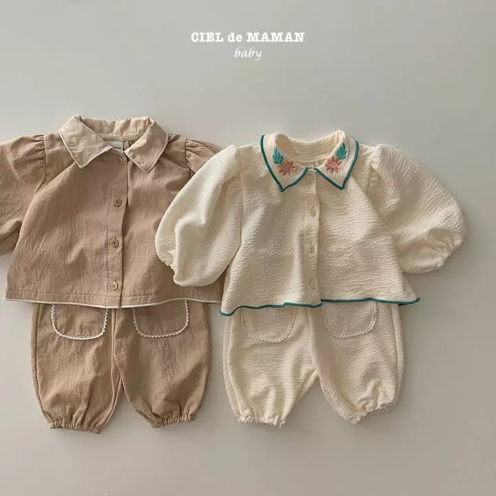 Ciel De Maman - Korean Baby Fashion - #babyoutfit - Bebe Embroidery Top Bottom Set