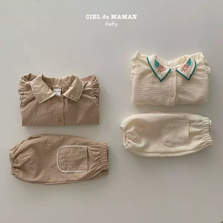 Ciel De Maman - Korean Baby Fashion - #onlinebabyboutique - Bebe Embroidery Top Bottom Set - 3