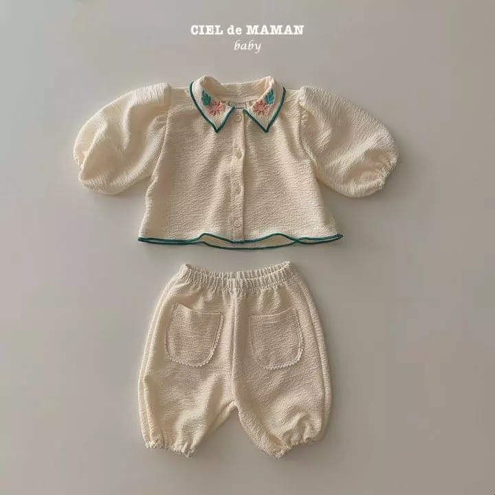 Ciel De Maman - Korean Baby Fashion - #onlinebabyboutique - Bebe Embroidery Top Bottom Set - 4