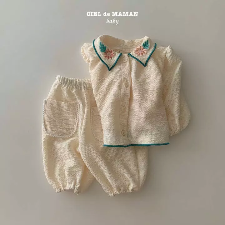 Ciel De Maman - Korean Baby Fashion - #smilingbaby - Bebe Embroidery Top Bottom Set - 5
