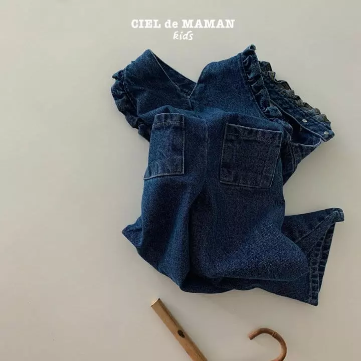 Ciel De Maman - Korean Children Fashion - #discoveringself - Frill Denim Dungarees - 10