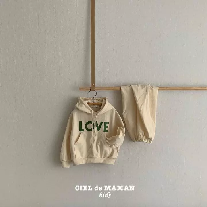 Ciel De Maman - Korean Children Fashion - #kidsshorts - Love Hoody Top Bottom Set - 9