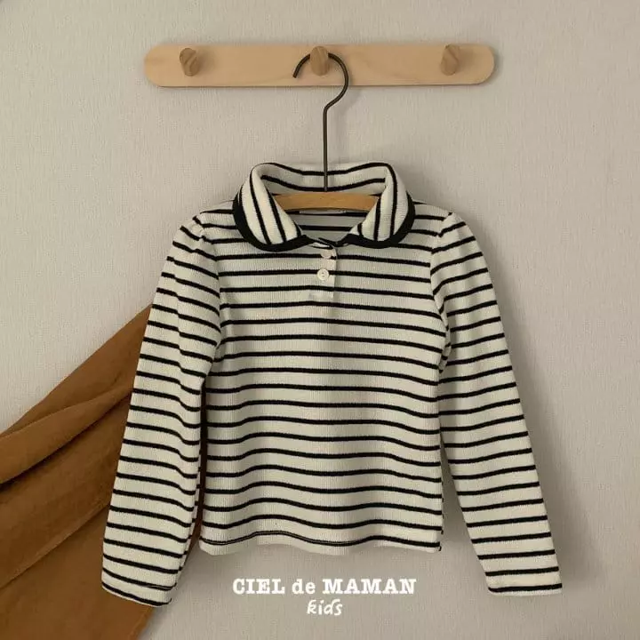 Ciel De Maman - Korean Children Fashion - #kidsstore - Stripes Collar Tee
