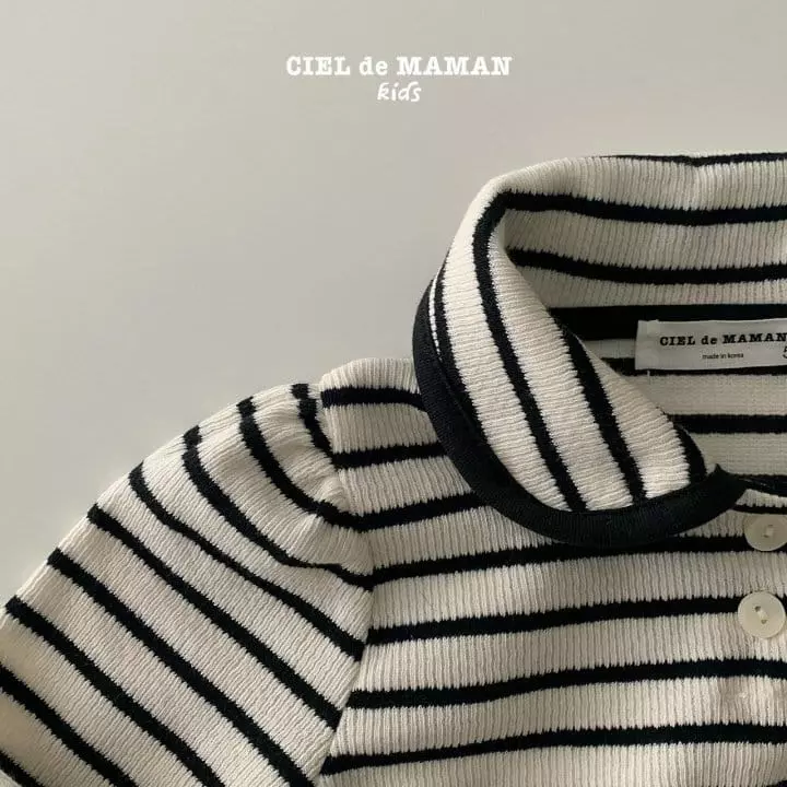 Ciel De Maman - Korean Children Fashion - #kidzfashiontrend - Stripes Collar Tee - 2