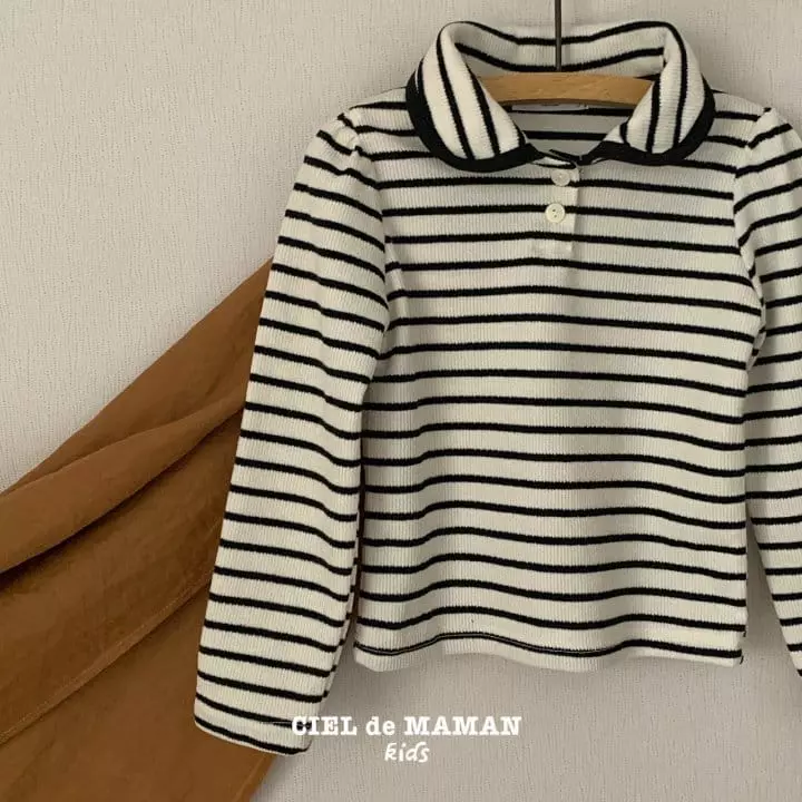 Ciel De Maman - Korean Children Fashion - #minifashionista - Stripes Collar Tee - 6