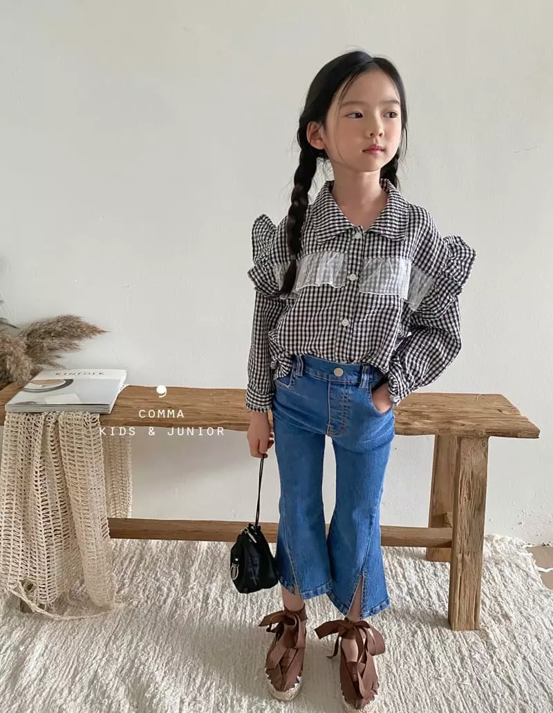 Comma - Korean Children Fashion - #fashionkids - Check Ruffle Blouse