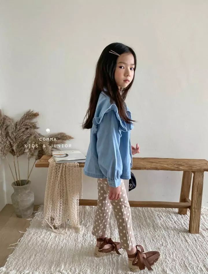Comma - Korean Children Fashion - #kidsshorts - Denim Frill Shirt