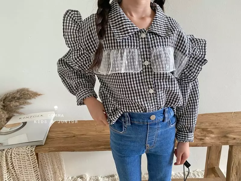 Comma - Korean Children Fashion - #littlefashionista - Check Ruffle Blouse - 6