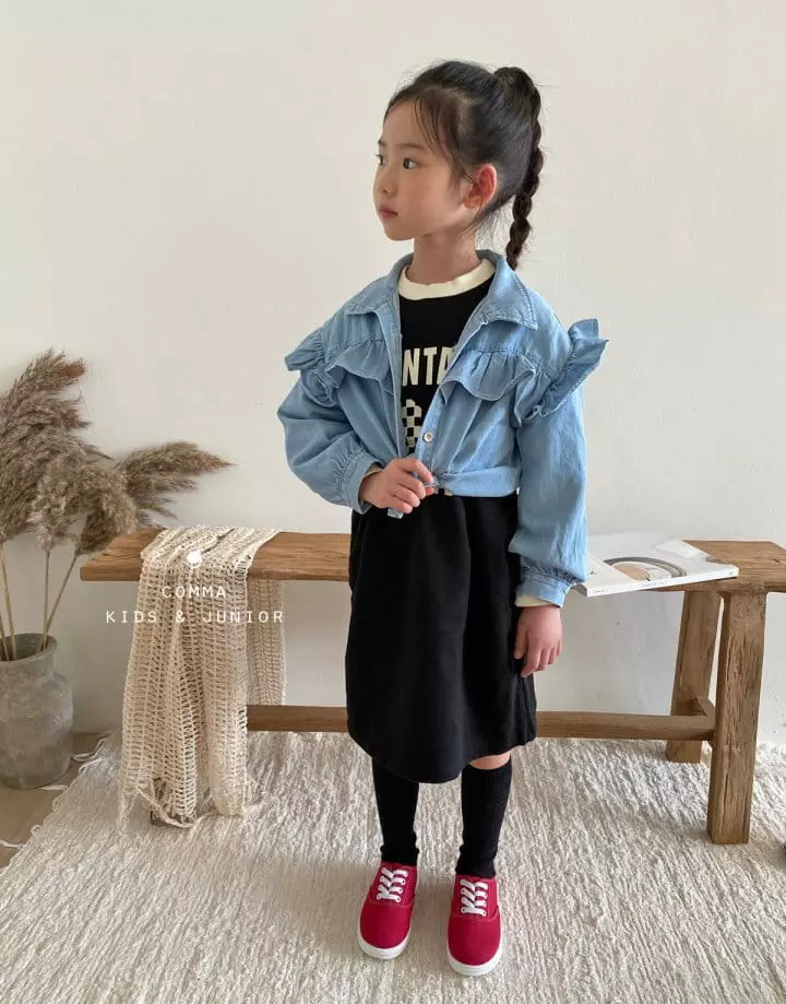 Comma - Korean Children Fashion - #todddlerfashion - Denim Frill Shirt - 9