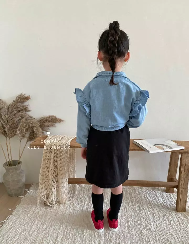 Comma - Korean Children Fashion - #toddlerclothing - Denim Frill Shirt - 10