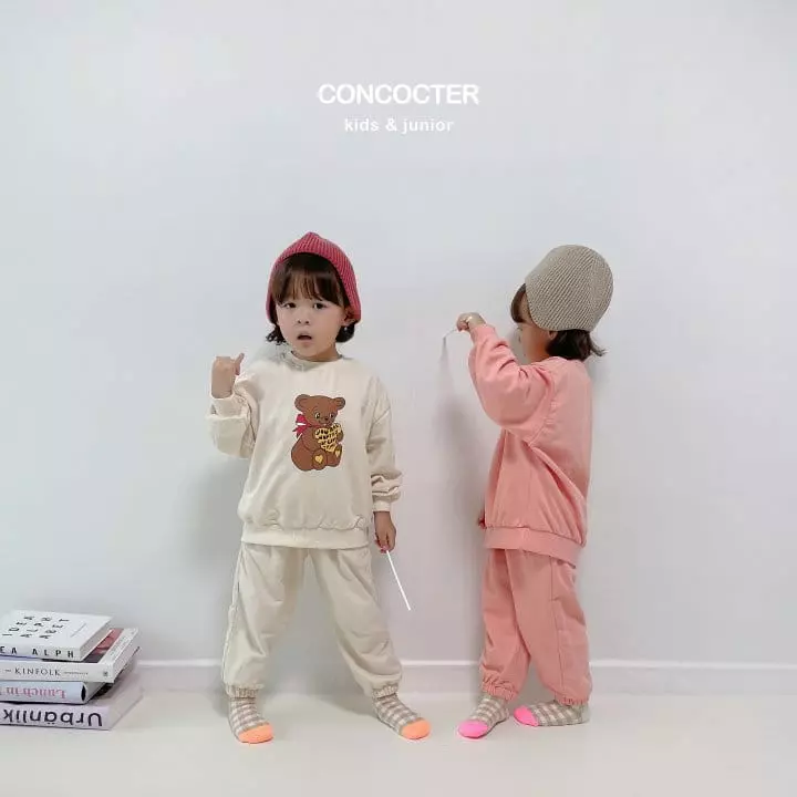 Concocter - Korean Children Fashion - #childrensboutique - Heart Bear Top Bottom Set - 2