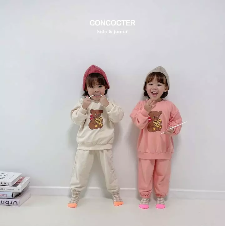 Concocter - Korean Children Fashion - #designkidswear - Heart Bear Top Bottom Set - 3