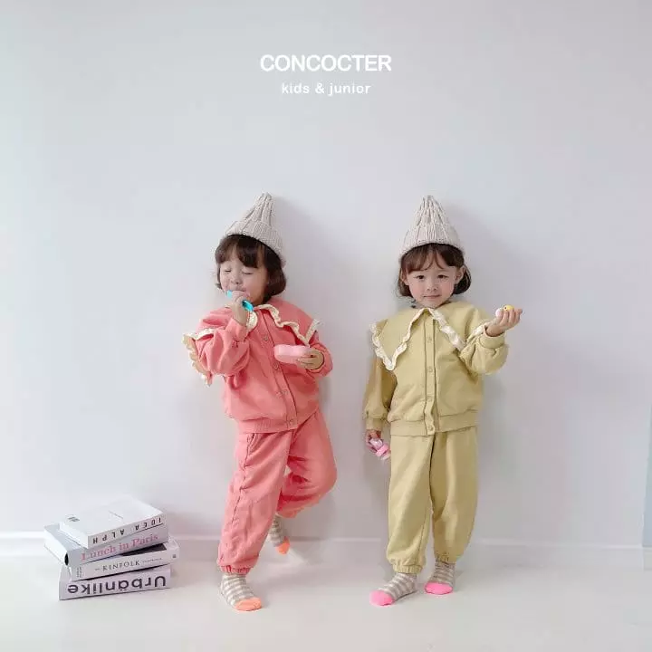 Concocter - Korean Children Fashion - #fashionkids - Frill Collar Top Bottom set - 2