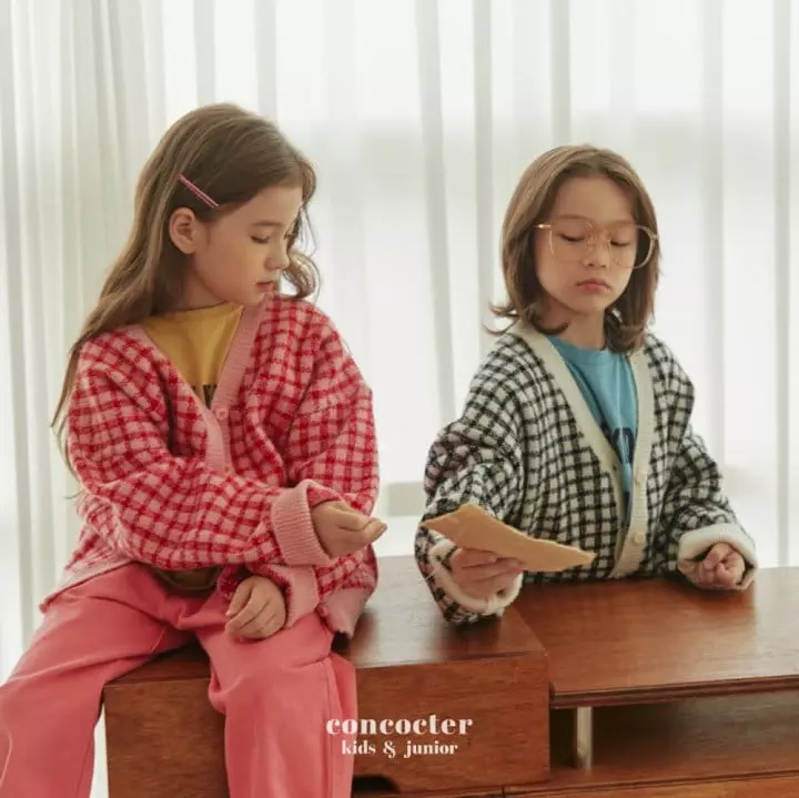 Concocter - Korean Children Fashion - #kidsshorts - Check Knit Cardigan