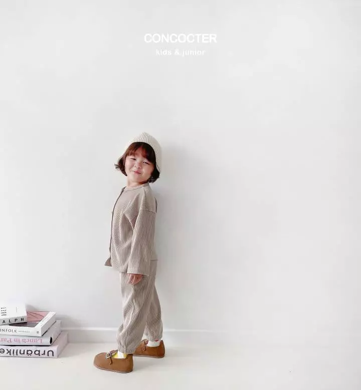 Concocter - Korean Children Fashion - #littlefashionista - Wrinkle Cardigan Top Bottom Set - 8