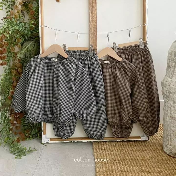 Cotton House - Korean Children Fashion - #childofig - Banding Check Top Bottom Set - 2