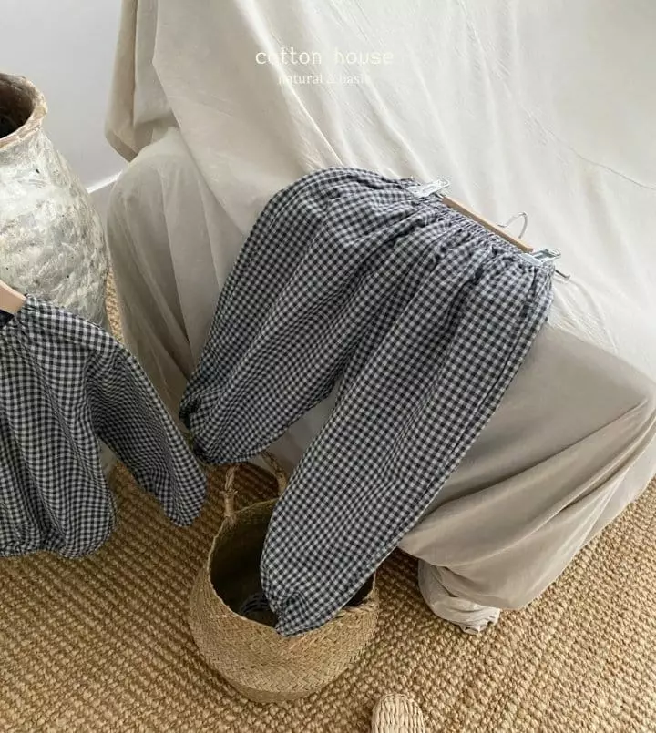 Cotton House - Korean Children Fashion - #fashionkids - Banding Check Top Bottom Set - 7