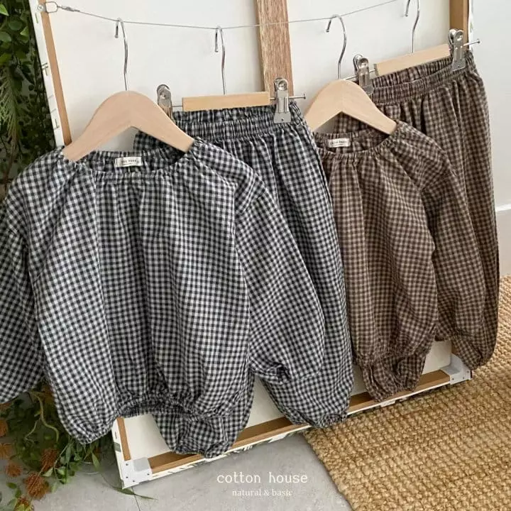 Cotton House - Korean Children Fashion - #kidsshorts - Banding Check Top Bottom Set - 8