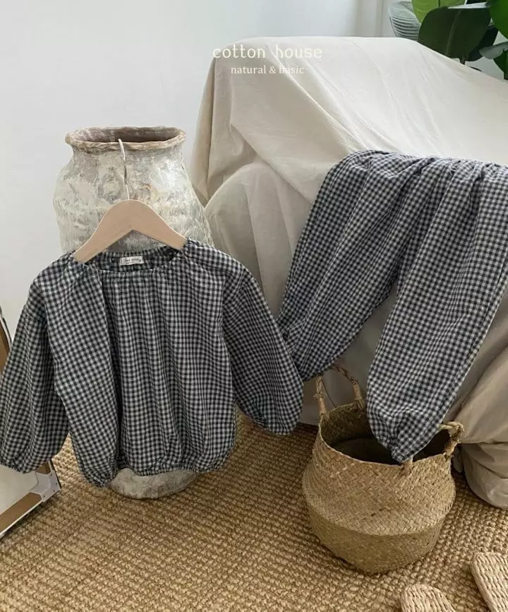 Cotton House - Korean Children Fashion - #kidzfashiontrend - Banding Check Top Bottom Set - 10