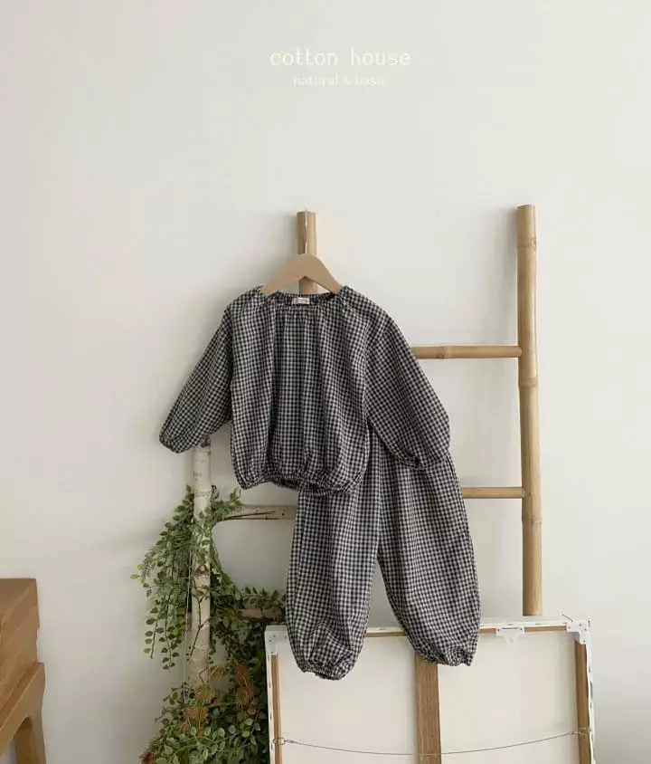 Cotton House - Korean Children Fashion - #prettylittlegirls - Banding Check Top Bottom Set