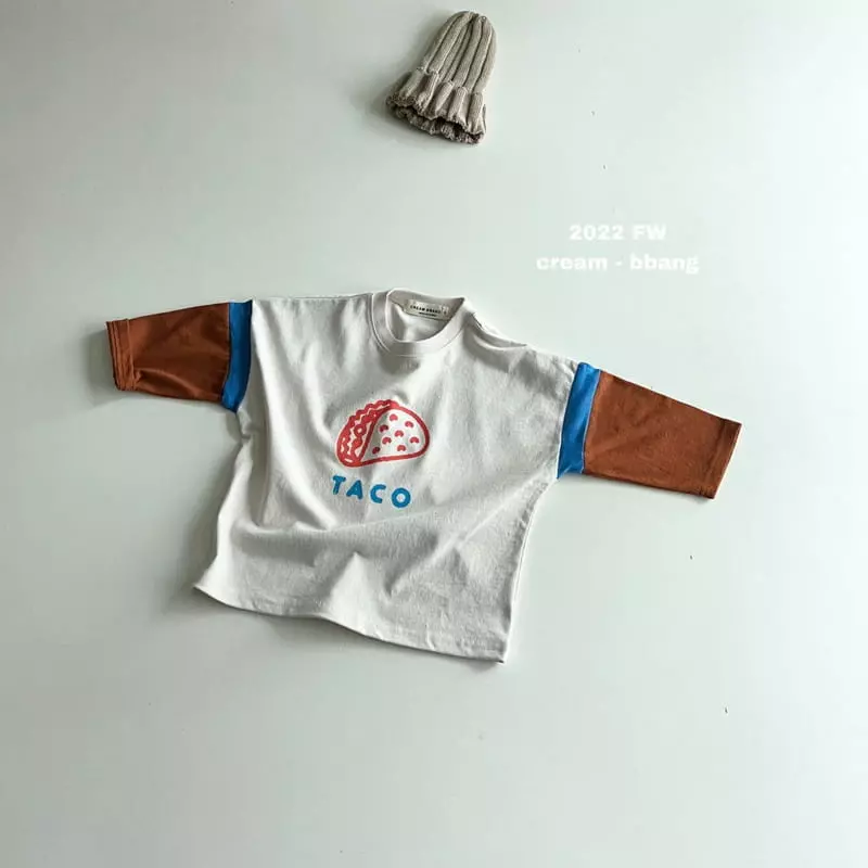 Cream Bbang - Korean Children Fashion - #childrensboutique - Taco Sleeve Color Tee - 11
