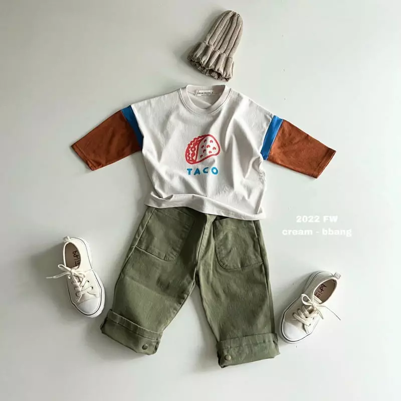 Cream Bbang - Korean Children Fashion - #designkidswear - Taco Sleeve Color Tee - 12