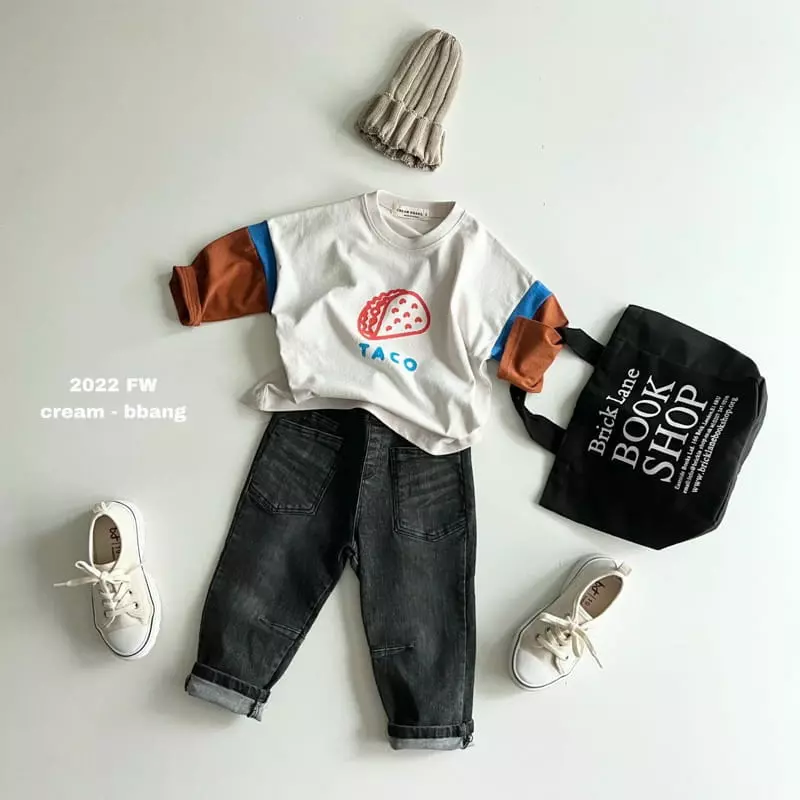 Cream Bbang - Korean Children Fashion - #littlefashionista - Taco Sleeve Color Tee - 3
